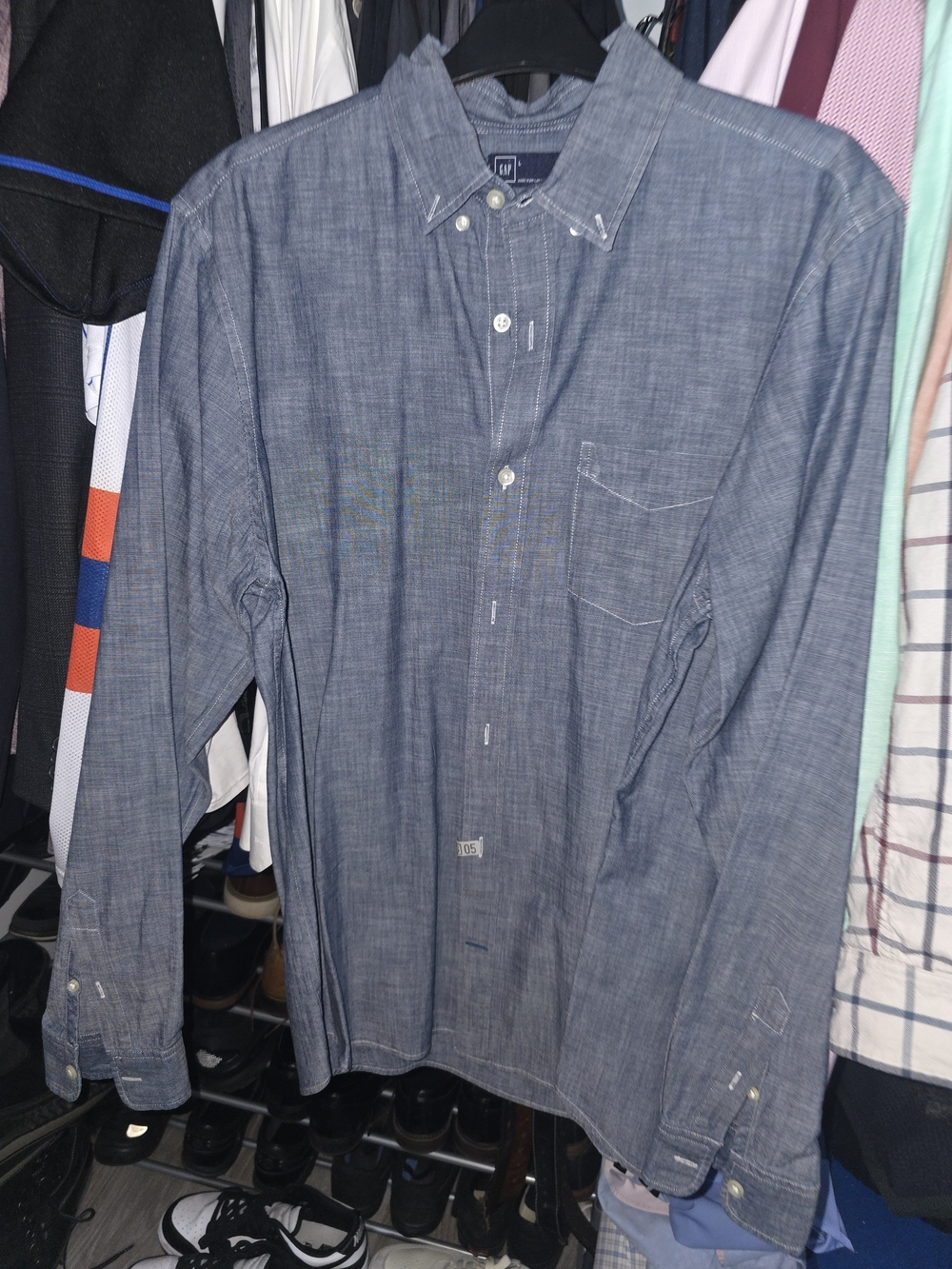 GAP Men's Chambray Button-Down Shirt in Denim Blue